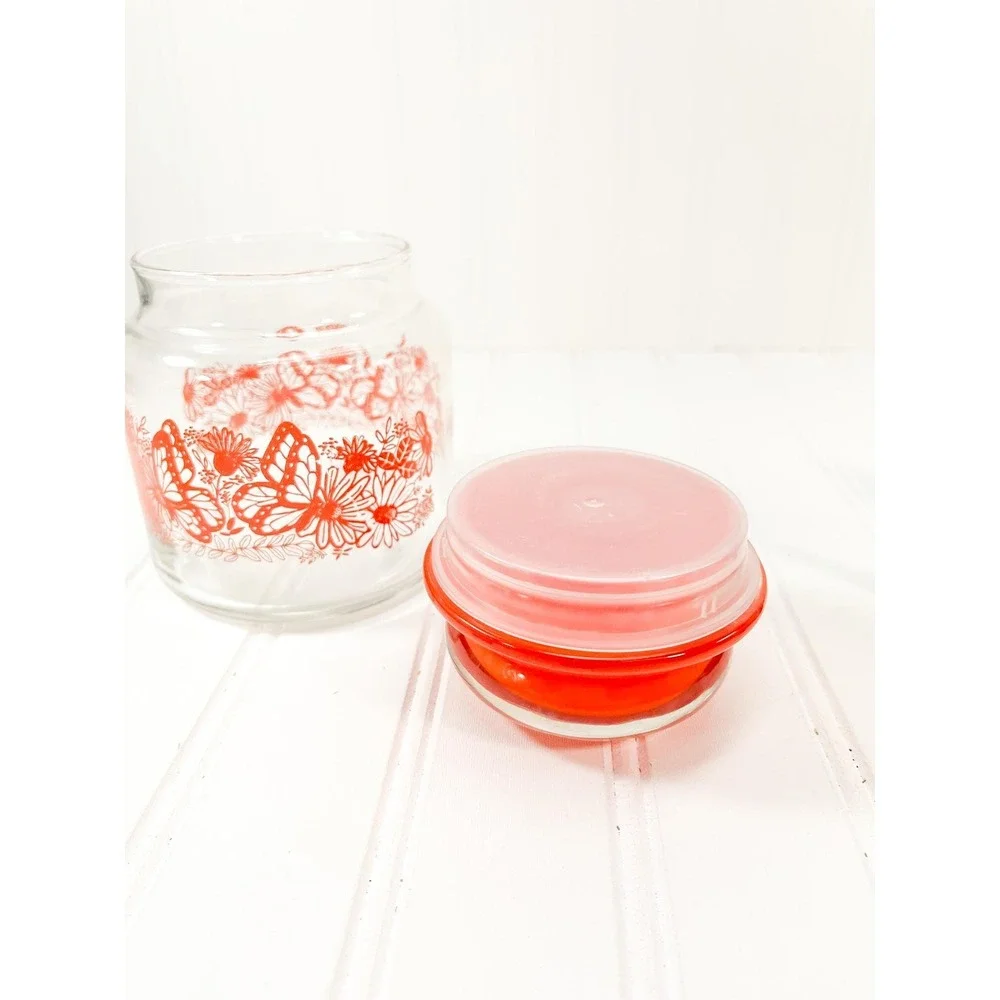 Vintage Butterfly 1960s Glass Apothecary Jar‎ - Orange Butterfly Canister